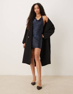 Asos Design Halterneck Satin Mini Dress In Blue