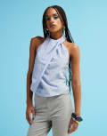 [ASOS DESIGN] ASOS DESIGN halterneck tie back poplin top in stripe-Multi 14 Stripe