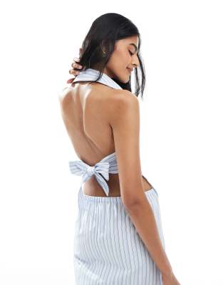 Asos Design Halterneck Tie Back Sleeveless Shirt In Multi
