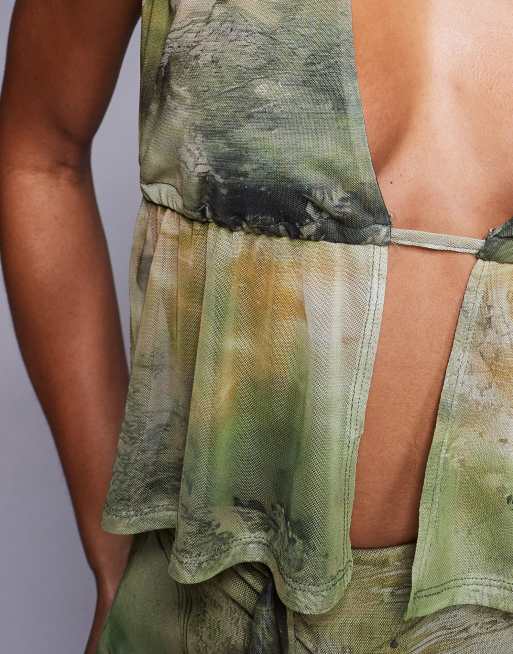 ASOS DESIGN - Halterneck-top i mesh med åben ryg og blomstermønster - Del af sæt, 3 af 4