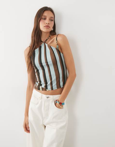 ASOS DESIGN halterneck top in striped print - view 1
