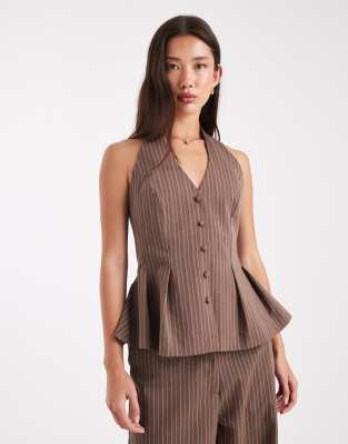 Asos Design Halterneck Vest In Brown