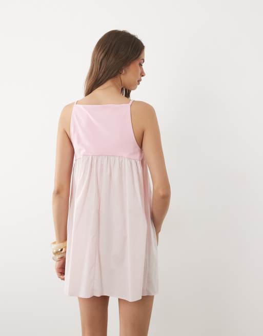 ASOS DESIGN halternek A-lijn hybride mini jurk in lichtroze, 2 van 4