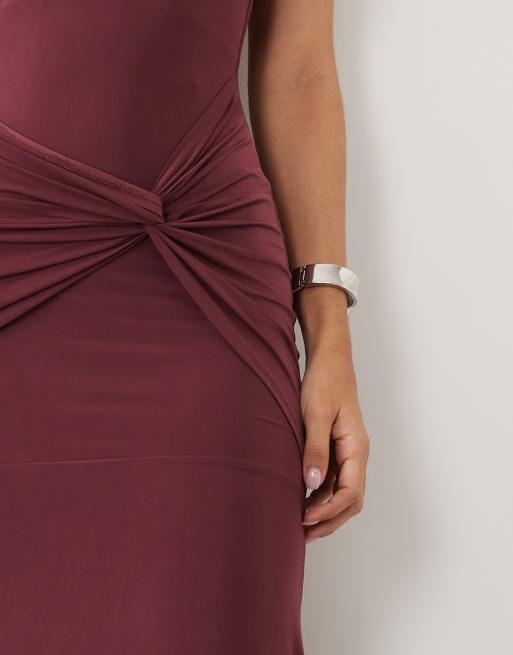 ASOS DESIGN halternek maxi jurk met gedraaide taille in wijnrood, 2 van 4