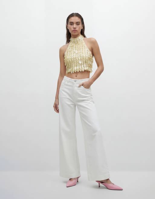 ASOS DESIGN - Haltertop met bladversiering in geel, deel van co-ord set, 9 van 11