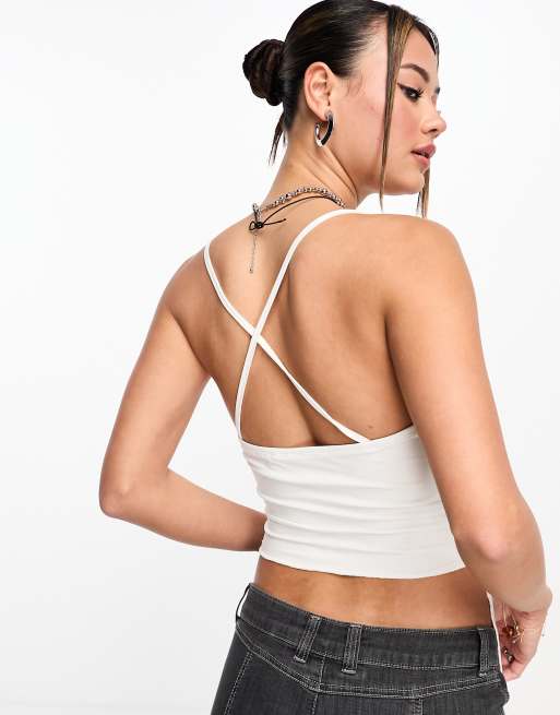 ASOS DESIGN - Haltertop met gedrapeerde halslijn en asymmetrische zoom in wit, 3 van 4
