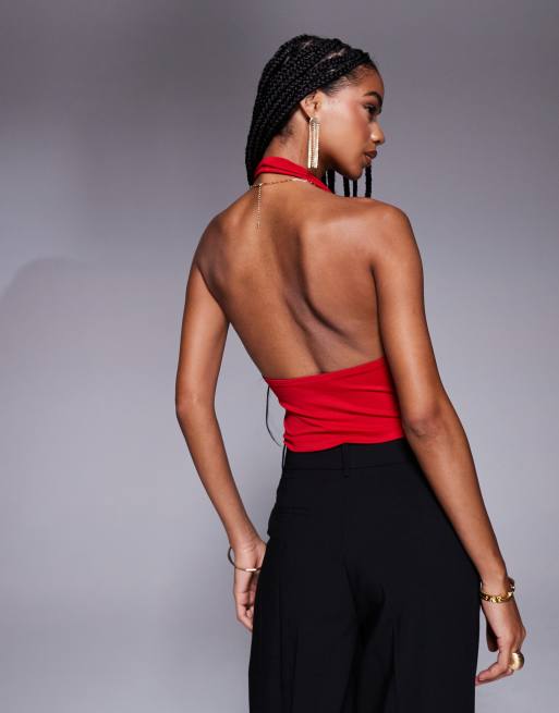 ASOS DESIGN - Haltertop met gedrapeerde halslijn in rood, 2 van 4