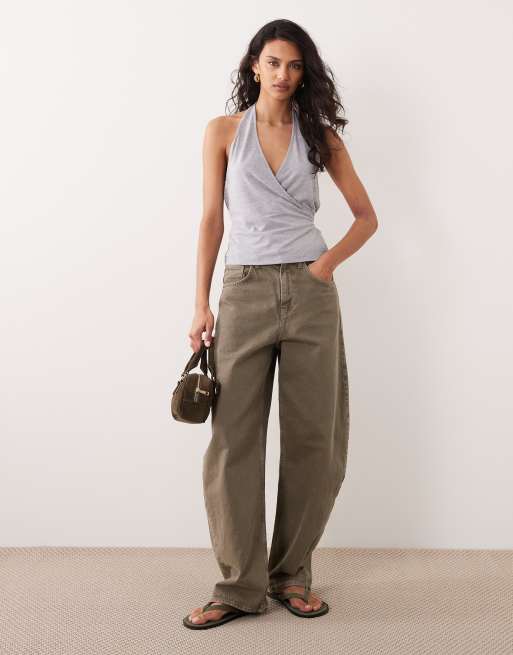 ASOS DESIGN - Haltertop met overslag en gestrikte detail in gemêleerd grijs, 2 van 4