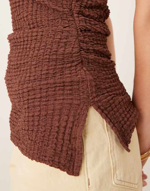 ASOS DESIGN - Haltertop met textuur in bruin, deel van co-ord set, 2 van 4