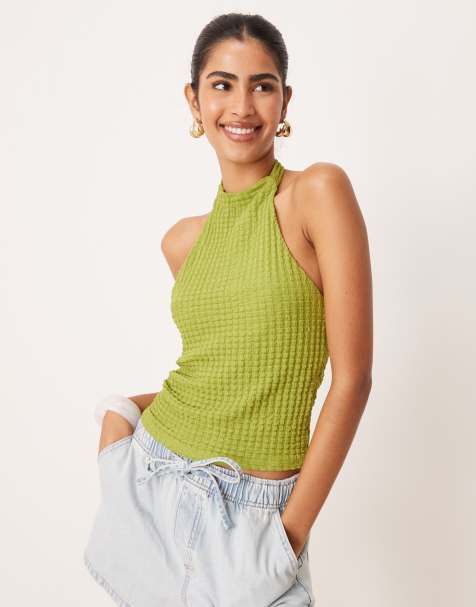 ASOS DESIGN - Haltertop met textuur in groen - view 1