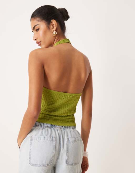 ASOS DESIGN - Haltertop met textuur in groen, 2 van 4