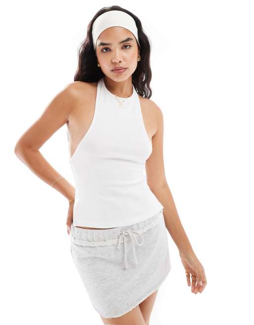 ASOS DESIGN - Haltertop met textuur in ivoor