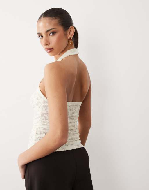 ASOS DESIGN - Haltertop van devoré met rimpeleffect in crème, 2 van 4