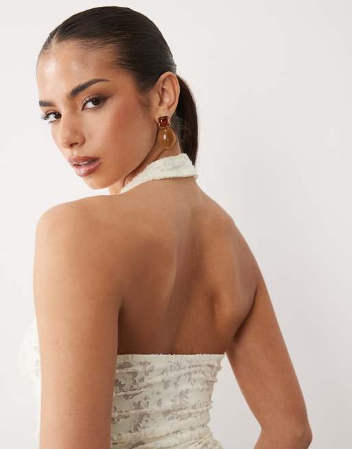 ASOS DESIGN - Haltertop van devoré met rimpeleffect in crème, 3 van 4