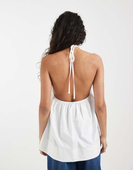 ASOS DESIGN - Haltertop van popeline met A-lijn in wit, 2 van 4