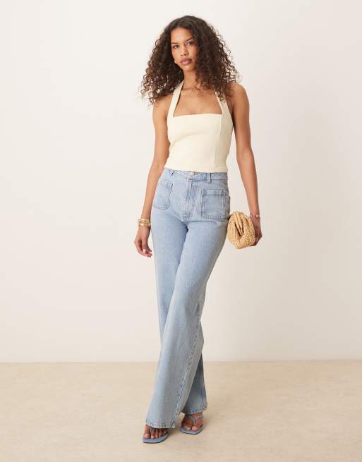 ASOS DESIGN - Haltertop van premium pontestof in lichtgeel, 3 van 4
