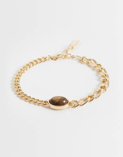 ASOS DESIGN halvt och halvt tigeröga-armband med kedja i guld - view 1