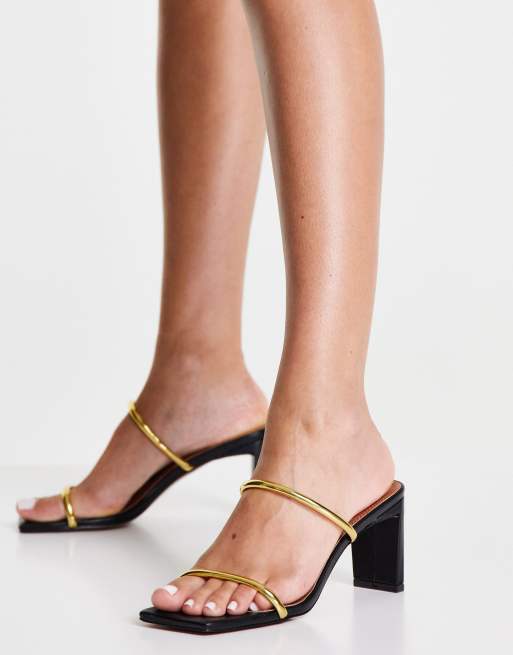 Black and gold sandals mid heel best sale