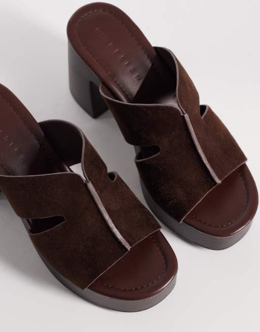 ASOS DESIGN - Hamlet - Muiltjes van imitatiesuède met uitsnijding, plateauzool en hak in chocoladebruin, 2 van 4