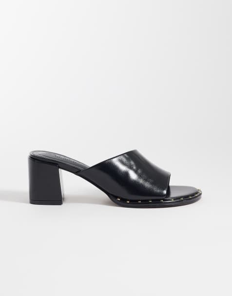 ASOS DESIGN – Hammer – Asymmetrische Leder-Pantoletten in Schwarz mit mittelhohem Absatz - view 1