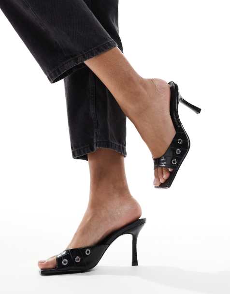 ASOS DESIGN – Hammer – Czarne mule na średnim obcasie z oczkami - view 1