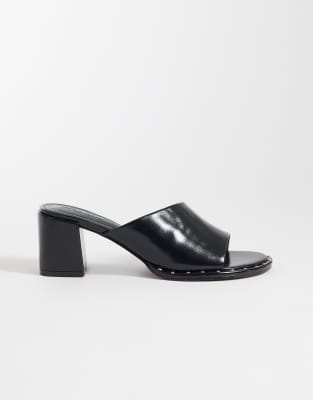 Asos Design Hammer Leather Asymmetric Mid Heel Mules In Black