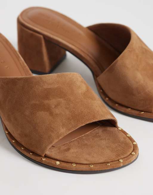 ASOS DESIGN - Hammer - Premium - Kamelbrune asymmetriske mules med mellemhøj hæl i ruskind, 2 af 4