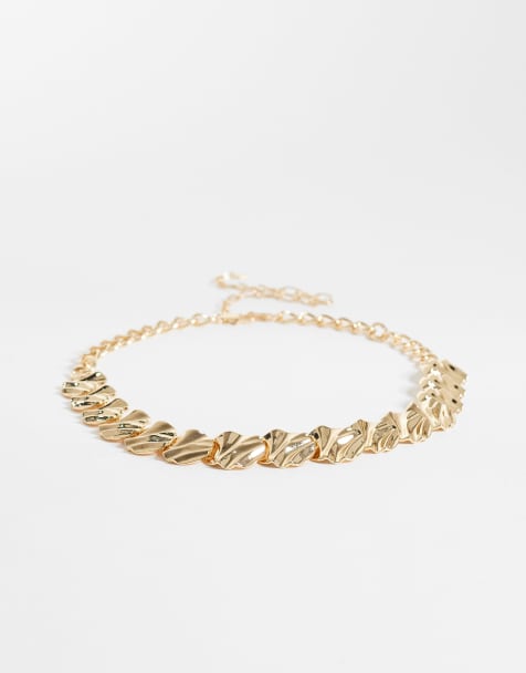 ASOS DESIGN hammered circle chain belt in gold - view 1