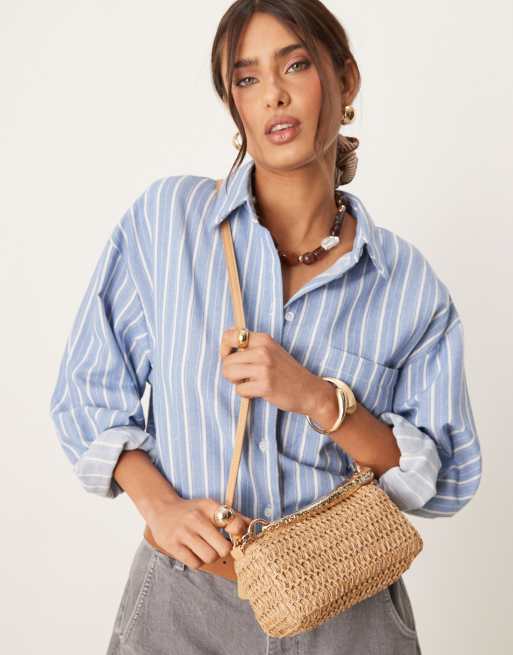 ASOS DESIGN hammered top handle straw grab bag with detachable crossbody strap