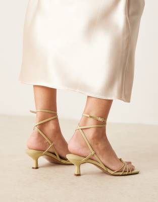 Asos Design Hammock Strappy Kitten Heel Sandals In Green