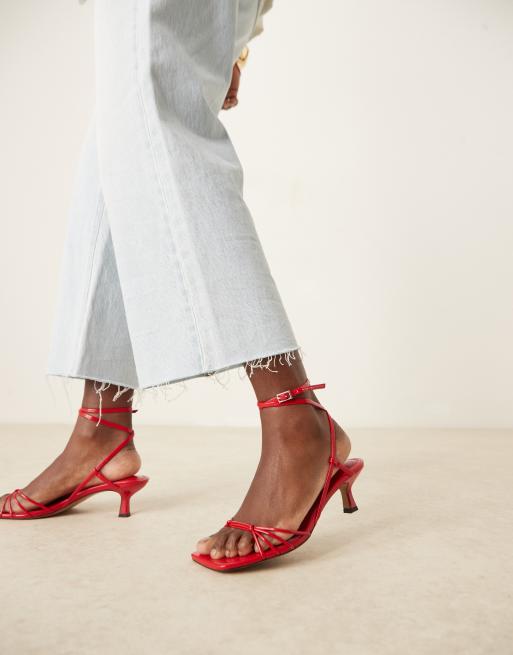 ASOS DESIGN Hammock strappy kitten heel sandals in red, 2 of 4