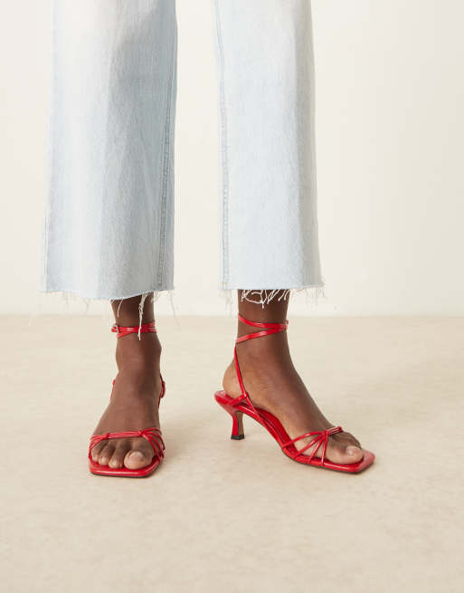 ASOS DESIGN Hammock strappy kitten heel sandals in red, 3 of 4