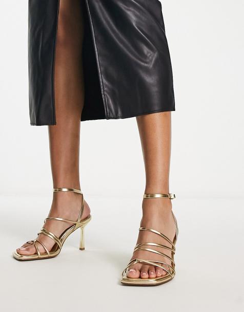 ASOS DESIGN Hamper strappy mid heeled sandals in gold - view 1