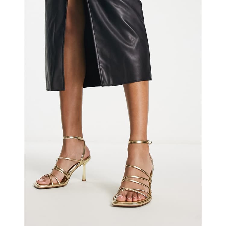 ASOS DESIGN Hamper strappy mid heeled sandals in gold | ASOS