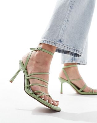 Asos Design Hamper Strappy Mid Heeled Sandals In Green