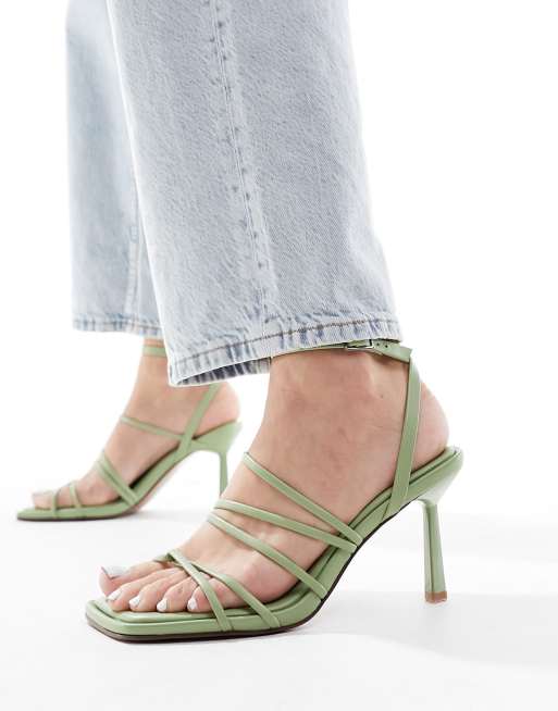 ASOS DESIGN Hamper strappy mid heeled sandals in green ASOS