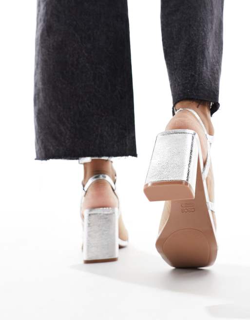 ASOS DESIGN Hampstead mid heel sandals in silver