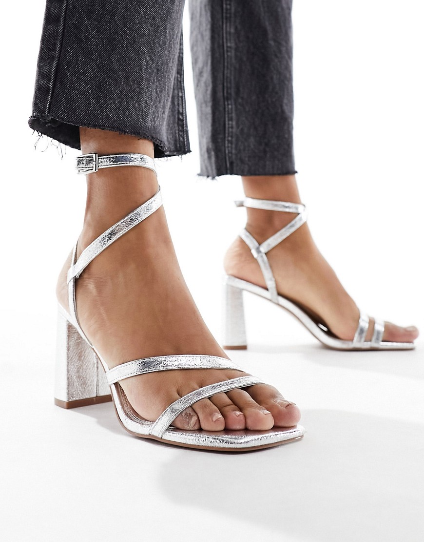 ASOS DESIGN Hampstead mid heeled sandals in silver