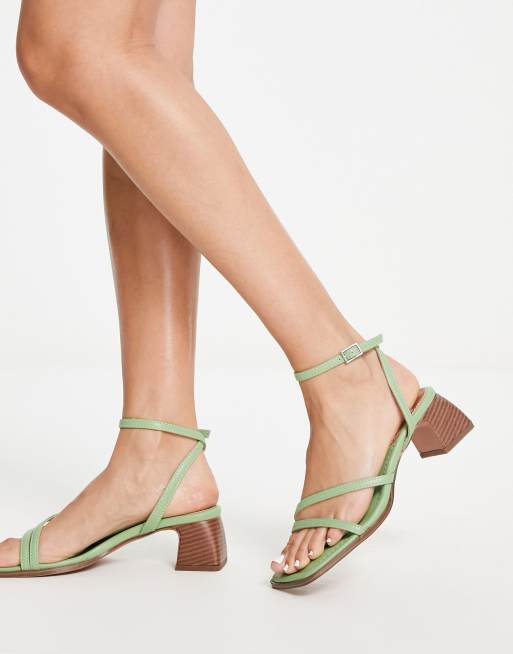 ASOS DESIGN Hampton block mid heeled sandals in mint