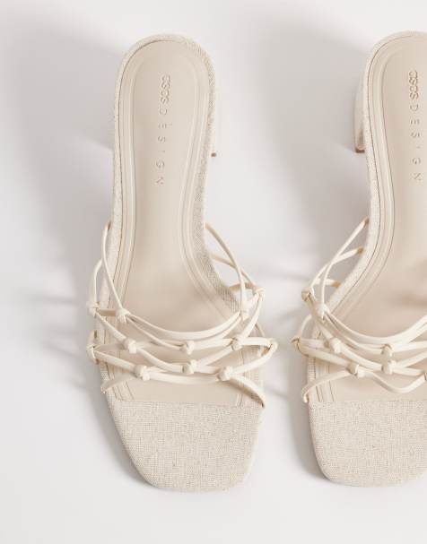 ASOS DESIGN - Hana - Muiltjes met blokhak en geknoopte bandjes in naturel linnen - view 1