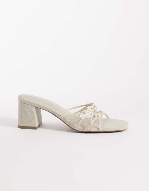 ASOS DESIGN – Hana – Riemchen-Mules in naturfarbener Leinenoptik mit Blockabsatz und Knotendesign, 2 von 4