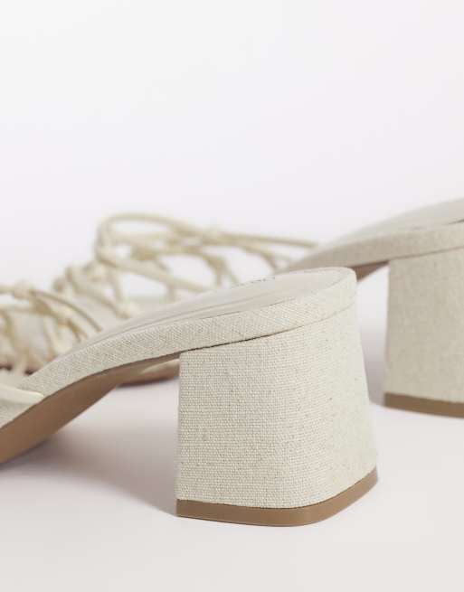 ASOS DESIGN – Hana – Riemchen-Mules in naturfarbener Leinenoptik mit Blockabsatz und Knotendesign, 4 von 4