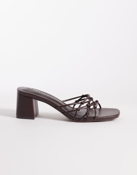 ASOS DESIGN Hana strappy knotted block heeled mules in chocolate - view 1