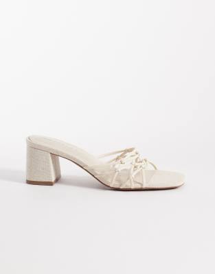 Asos Design Hana Strappy Knotted Block Heeled Mules In White
