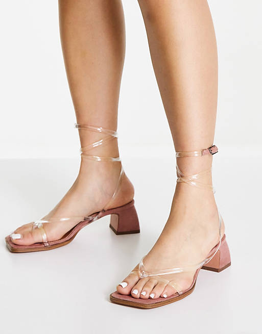  Heels/Hana toe thong mid heeled sandals in clear beige 