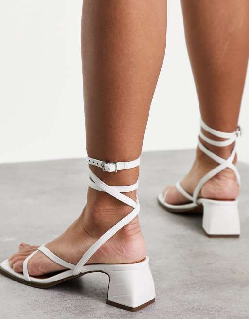 ASOS DESIGN Halle padded toe thong heeled sandals in white