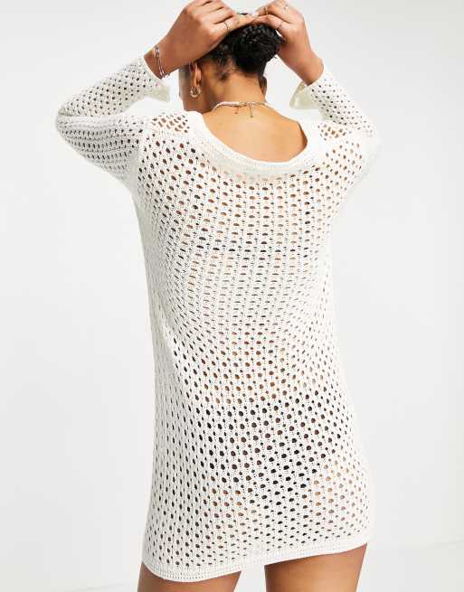 ASOS DESIGN hand crochet mini dress in cream