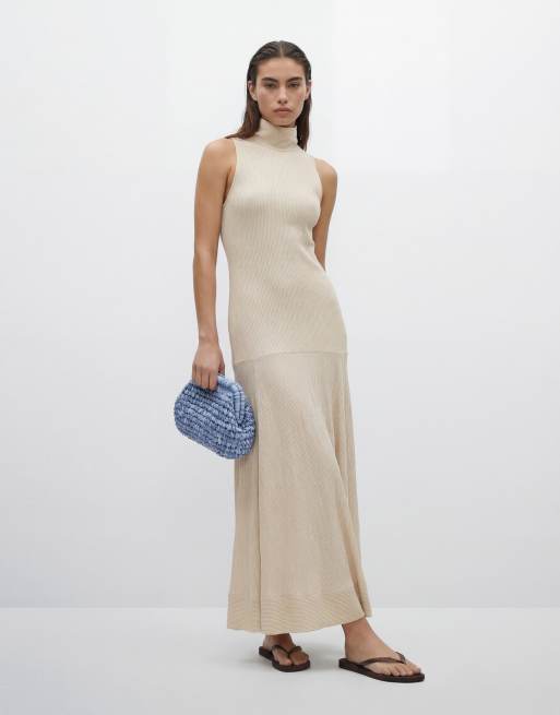 ASOS DESIGN hand crochet straw frame clutch bag with detachable crossbody strap in blue, 8 of 11