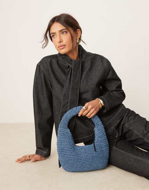 ASOS DESIGN - Sac porté épaule en paille crocheté à la main - Bleu