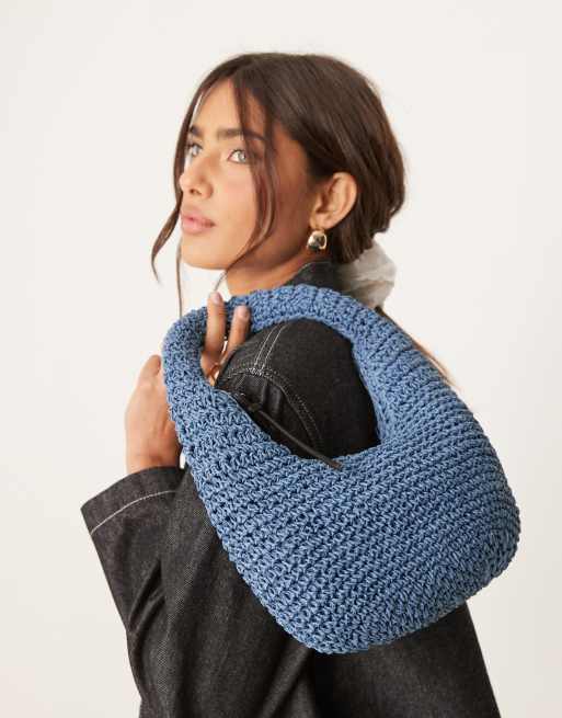 ASOS DESIGN - Sac porté épaule en paille crocheté à la main - Bleu